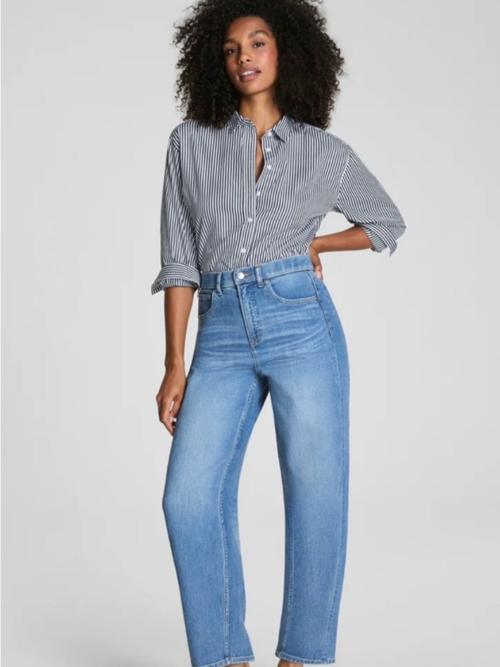 SPANX High-Rise Straight Leg Jeans - Light Blue Wash